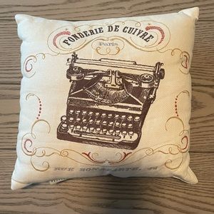 Pottery Barn Vintage Embroidered French Typewriter Throw Pillow 12 x 12